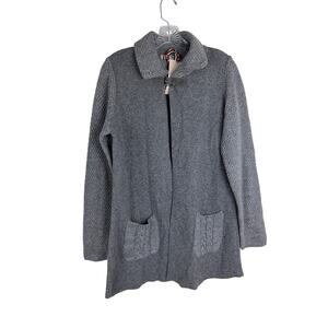 A.IDA Women’s Italian Wool Blend Cardigan Sweater Medium Grey Buckle NWT‎